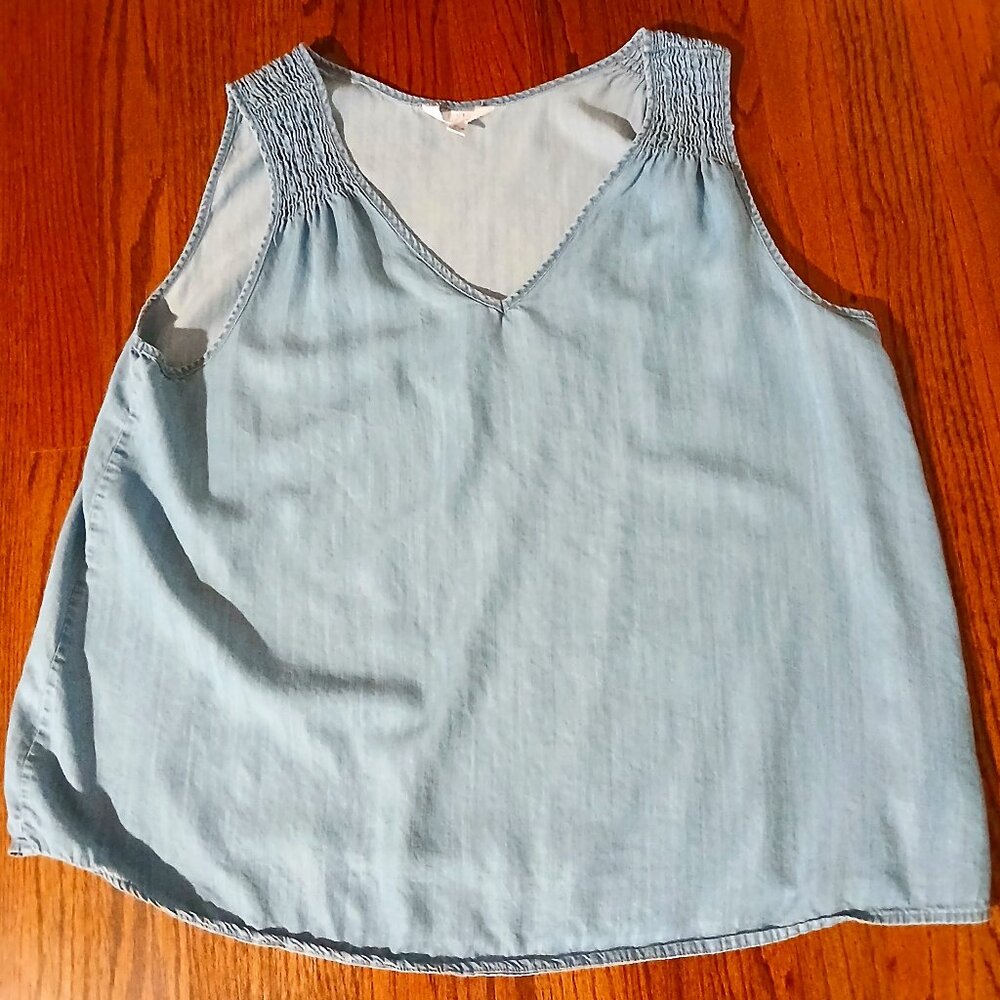 Time and Tru Women's Woven Sleeveless Tank Top Lyocell Medium Wash XL Beachy